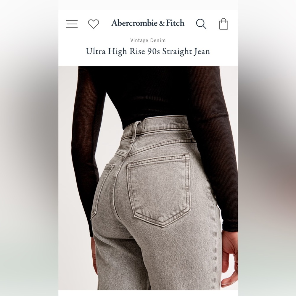 NWT Abercrombie ultra high rise 90s straight jean in grey